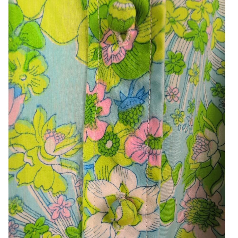 Vintage green floral print chore pocket shirt dress Size Large 60s Retro Mod - Picture 5 of 6